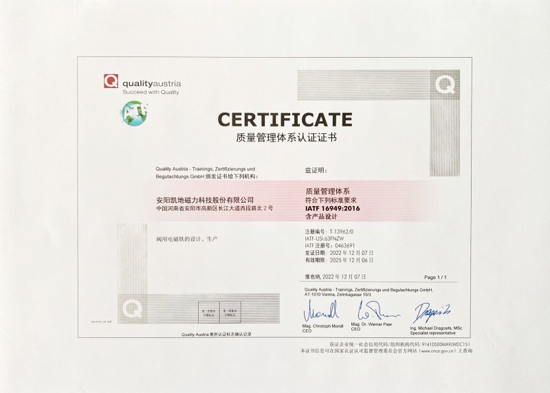 Certificado del sistema 16949